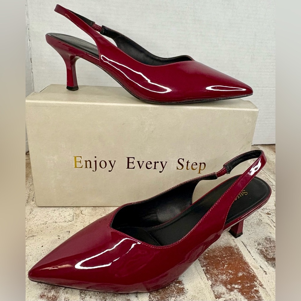 Women’s Susanny Pointed Toe Slingback Kitten Heel Pumps - Burgundy - size 10.5 - Picture 5 of 15